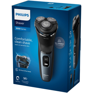 Philips shaver packaging with blue background
