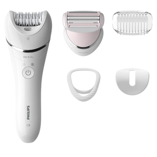 Philips epilator with attachments on a white background