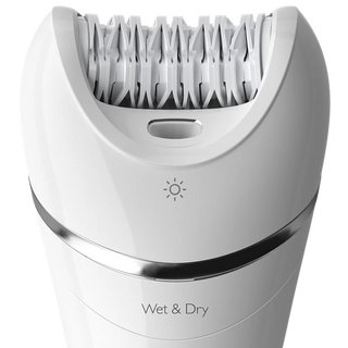 White epilator with bristle head on a white background