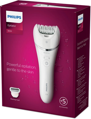 Philips epilator packaging with purple background