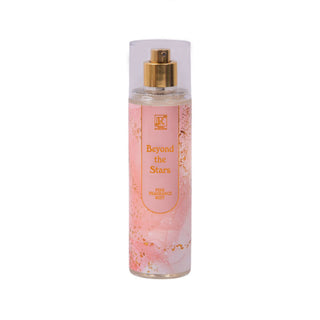 Perfume bottle labeled 'Beyond the Stars' on a white background