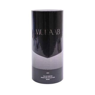 Black cylindrical perfume bottle with 'Muraab' branding on a white background