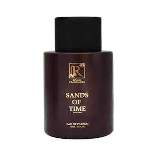 Perfume bottle labeled 'Sands of Time' by Rivari Fragrances on a white background
