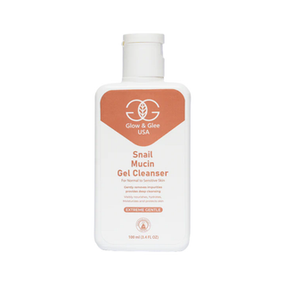 Snail Mucin Gel Cleanser bottle with Glow & Glee USA branding on a white background