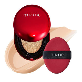 TIRTIR cosmetic compact and red puff on a white background