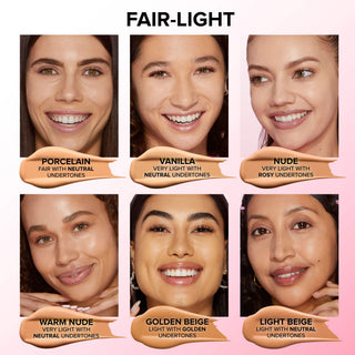 Comparison of different skin tones labeled 'FAIR-LIGHT' with corresponding color names.