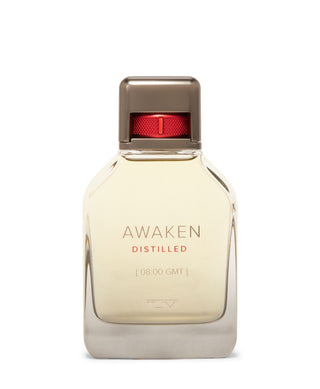 Perfume bottle labeled 'Awaken Distilled' on a white background