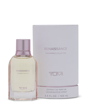 Tumi Renaissance perfume bottle and packaging on a white background