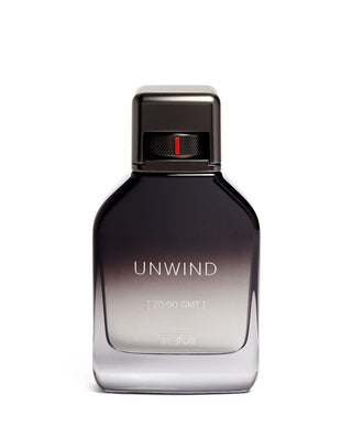 Perfume bottle labeled 'Unwind' on a white background