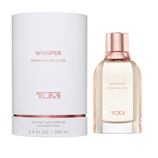 Tumi Whisper perfume bottle and packaging on a white background
