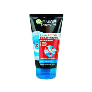 Garnier 3 In1 Pure Active Charcoal Face Wash Mask Scrub 100 ml - AllurebeautypkGarnier 3 In1 Pure Active Charcoal Face Wash Mask Scrub 100 ml