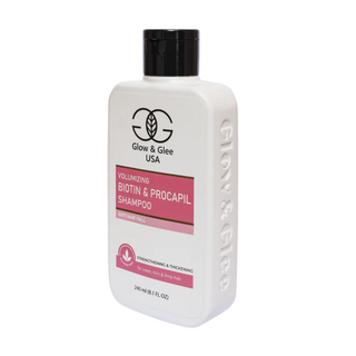 Shampoo bottle with 'Glow & Glee USA' branding on a white background