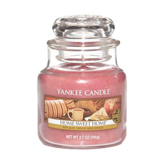 Yankee Candle 'Home Sweet Home' candle in a glass jar on a white background