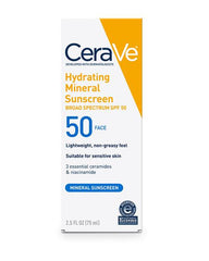 CeraVe Hydrating Mineral Face Sunscreen Lotion with Zinc Oxide – SPF 50 – 2.5oz 75Ml