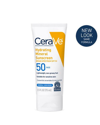 CeraVe Hydrating Mineral Face Sunscreen Lotion with Zinc Oxide – SPF 50 – 2.5oz 75Ml