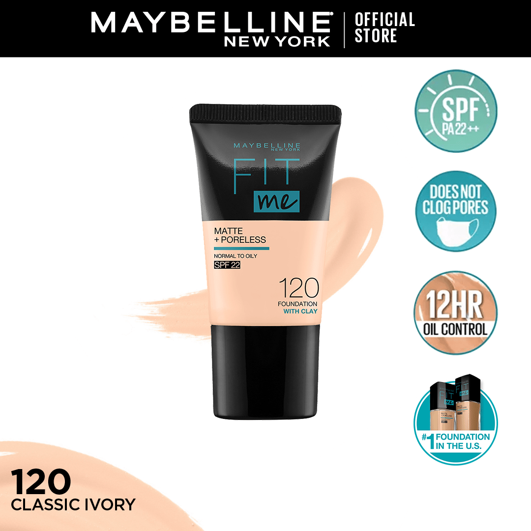 Maybelline Fit Me Foundation Matte and Poreless 18ml Tube 120 Classic Ivory - AllurebeautypkMaybelline Fit Me Foundation Matte and Poreless 18ml Tube 120 Classic Ivory