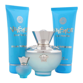 Versace Dylan Turquoise Pour Femme Perfume Set For Women EDT 100ml + EDT 5ml + Body Gel + Shower Gel - AllurebeautypkVersace Dylan Turquoise Pour Femme Perfume Set For Women EDT 100ml + EDT 5ml + Body Gel + Shower Gel