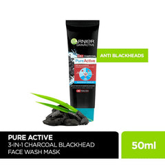 Garnier Skin Active 3 in Charcoal Pure Actice Face Wash 50Ml - AllurebeautypkGarnier Skin Active 3 in Charcoal Pure Actice Face Wash 50Ml