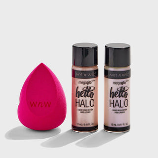 Wet n Wild Mini Hello Halo Set Liquid Highlighter Halo Goodbye 12Ml+HaloGraphic 12Ml+Makeup Sponge - AllurebeautypkWet n Wild Mini Hello Halo Set Liquid Highlighter Halo Goodbye 12Ml+HaloGraphic 12Ml+Makeup Sponge