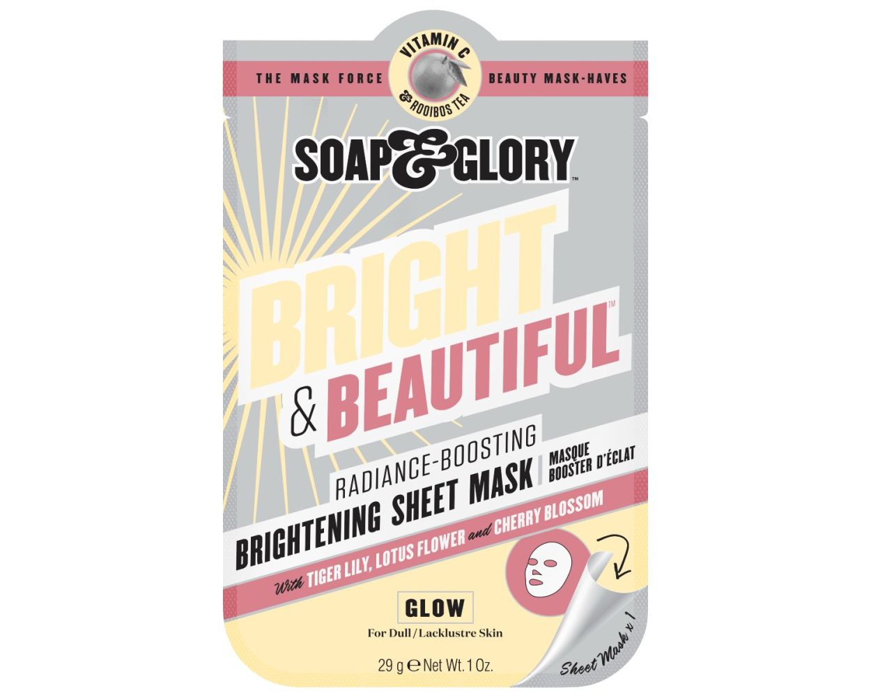 Soap and Glory Bright and Beautiful Sheet Mask 29G - AllurebeautypkSoap and Glory Bright and Beautiful Sheet Mask 29G