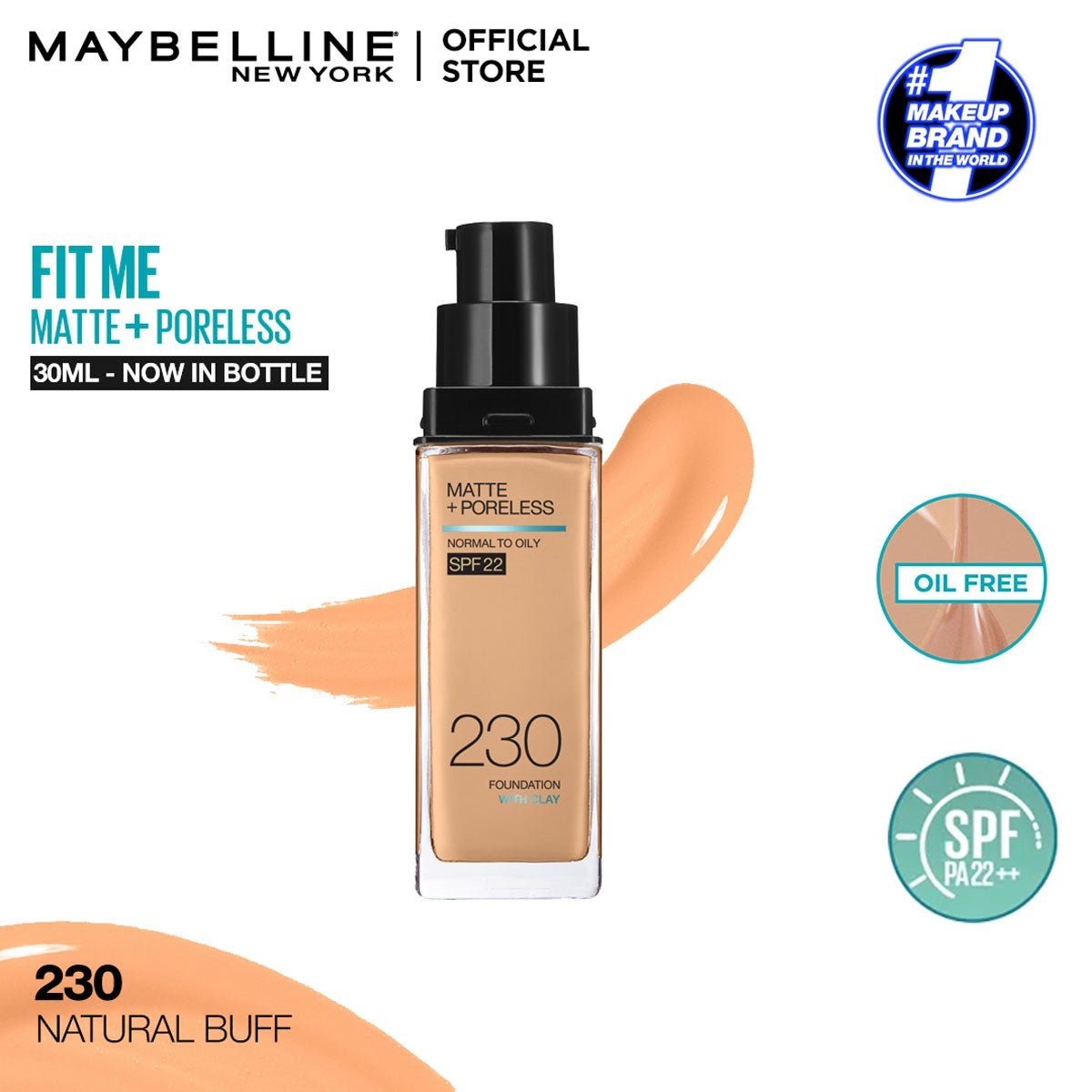 Maybelline Fit Me Foundation Matte and Poreless 230 Natural Buff. - AllurebeautypkMaybelline Fit Me Foundation Matte and Poreless 230 Natural Buff.